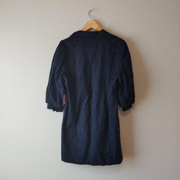 Vince Camuto Eyelet Cotton Navy Button-Up Dress - Picture 2 of 5